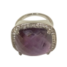 Bague Améthyste Carrée Facettée et Topaze Blanche Argent 925 Taille 51+