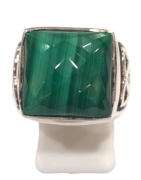 Bague Malachite Carrée Facettée Triquetra Argent 925 Taille 58