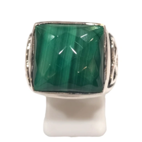 Bague Malachite Carrée Facettée Triquetra Argent 925 Taille 58