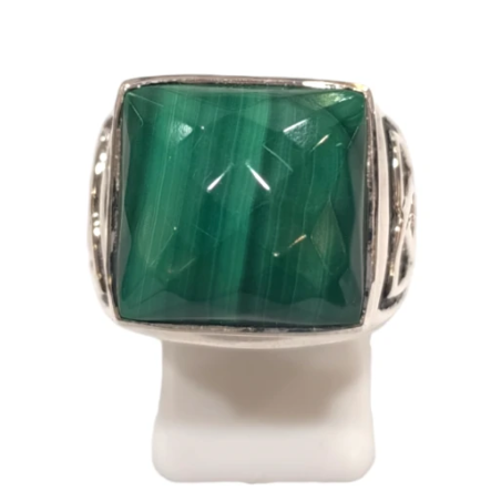 Bague Malachite Carrée Facettée Triquetra Argent 925 Taille 58