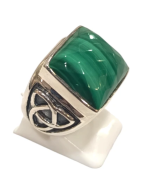 Bague Malachite Carrée Facettée Triquetra Argent 925 Taille 58