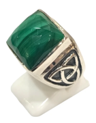 Bague Malachite Carrée Facettée Triquetra Argent 925 Taille 58