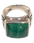 Bague Malachite Carrée Facettée Triquetra Argent 925 Taille 58
