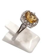 Bague Citrine Rectangulaire Facettée et Topaze Blanche Argent 925 Taille 58