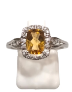Bague Citrine Rectangulaire Facettée et Topaze Blanche Argent 925 Taille 58