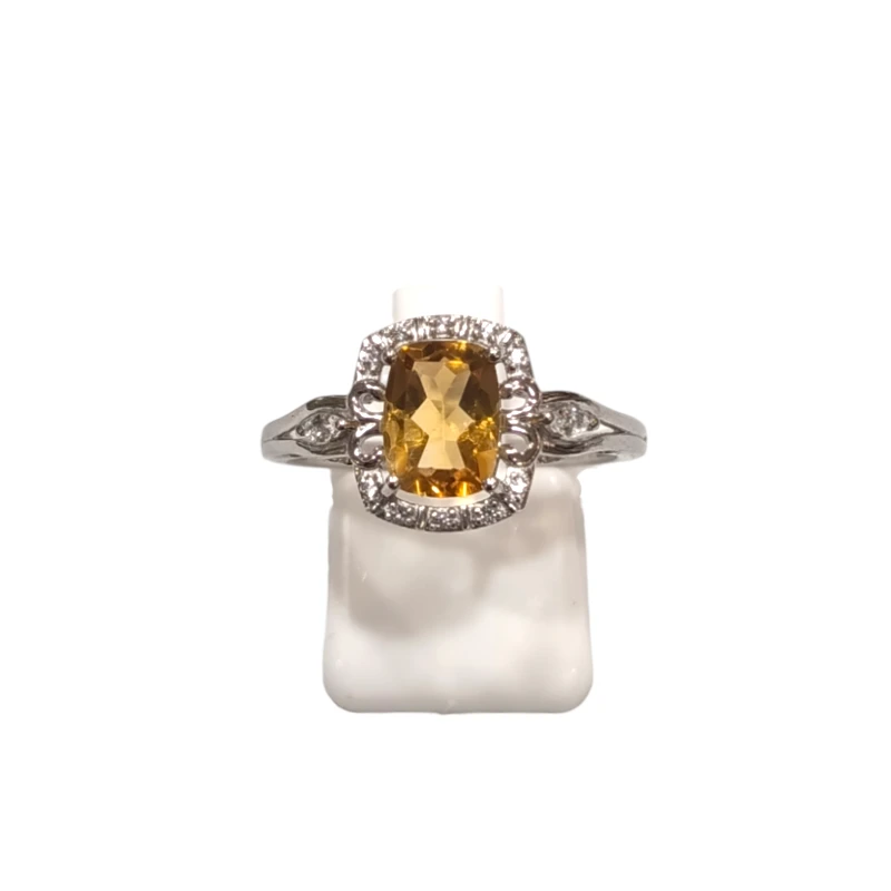 Bague Citrine Rectangulaire Facettée et Topaze Blanche Argent 925 Taille 58
