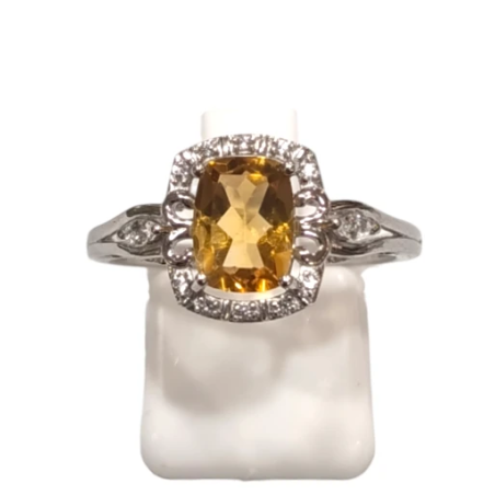 Bague Citrine Rectangulaire Facettée et Topaze Blanche Argent 925 Taille 58