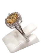 Bague Citrine Rectangulaire Facettée et Topaze Blanche Argent 925 Taille 58