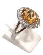 Bague Citrine Ronde Facetté et Topaze Blanche Argent 925 Taille 58