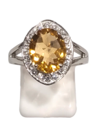 Bague Citrine Ronde Facetté et Topaze Blanche Argent 925 Taille 58
