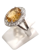 Bague Citrine Ronde Facetté et Topaze Blanche Argent 925 Taille 58