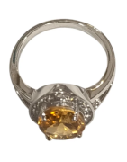 Bague Citrine Ronde Facetté et Topaze Blanche Argent 925 Taille 58