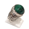 Bague Malachite Ronde Facetté Argent 925 Ciselé Type Chevalière Taille 57