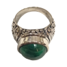 Bague Malachite Ronde Facetté Argent 925 Ciselé Type Chevalière Taille 57