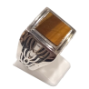 Bague Œil de Tigre Carré Argent 925 Ciselé Type Chevalière Taille 67