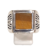 Bague Œil de Tigre Carré Argent 925 Ciselé Type Chevalière Taille 67