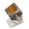 Bague Œil de Tigre Carré Argent 925 Ciselé Type Chevalière Taille 67