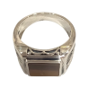Bague Œil de Tigre Carré Argent 925 Ciselé Type Chevalière Taille 67