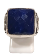 Bague Lapis-lazuli Carré Facetté Triquetra Argent 925 Type Chevalière Taille 58
