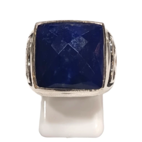Bague Lapis-lazuli Carré Facetté Triquetra Argent 925 Type Chevalière Taille 58