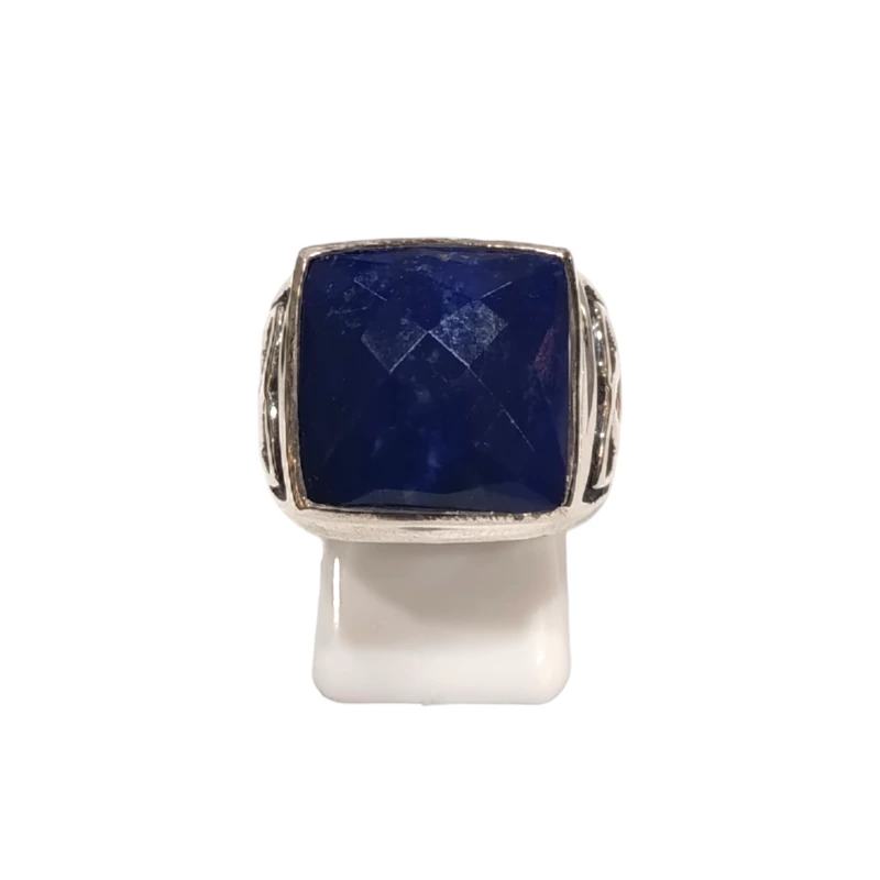 Bague Lapis-lazuli Carré Facetté Triquetra Argent 925 Type Chevalière Taille 58