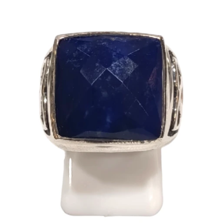 Bague Lapis-lazuli Carré Facetté Triquetra Argent 925 Type Chevalière Taille 58