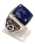 Bague Lapis-lazuli Carré Facetté Triquetra Argent 925 Type Chevalière Taille 58