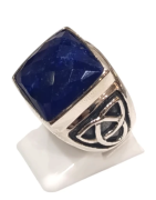 Bague Lapis-lazuli Carré Facetté Triquetra Argent 925 Type Chevalière Taille 58