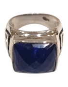 Bague Lapis-lazuli Carré Facetté Triquetra Argent 925 Type Chevalière Taille 58