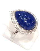 Bague Lapis-lazuli Goutte Argent 925 Ciselé Taille 54+