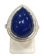 Bague Lapis-lazuli Goutte Argent 925 Ciselé Taille 54+