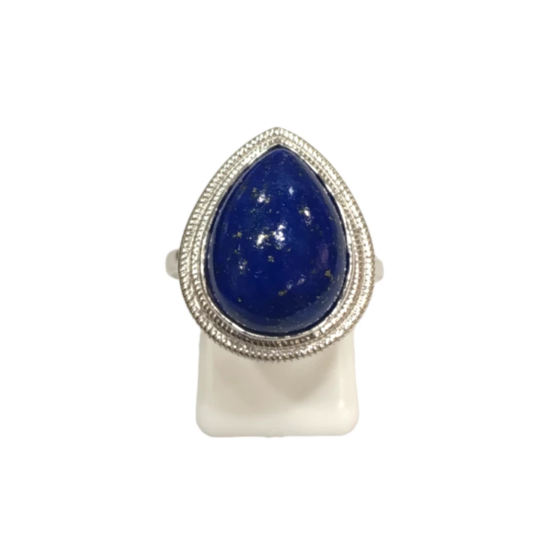 Bague Lapis-lazuli Goutte Argent 925 Ciselé Taille 54+