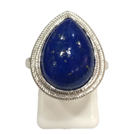 Bague Lapis-lazuli Goutte Argent 925 Ciselé Taille 54+