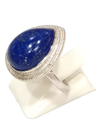 Bague Lapis-lazuli Goutte Argent 925 Ciselé Taille 54+