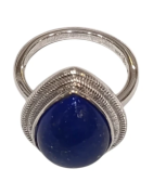 Bague Lapis-lazuli Goutte Argent 925 Ciselé Taille 54+