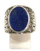 Bague Lapis-lazuli Ovale Argent 925 Ciselé Type Chevalière Taille 58