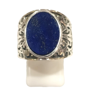Bague Lapis-lazuli Ovale Argent 925 Ciselé Type Chevalière Taille 58