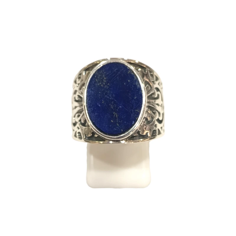 Bague Lapis-lazuli Ovale Argent 925 Ciselé Type Chevalière Taille 58
