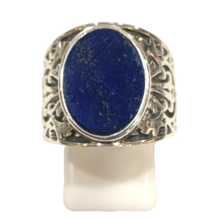 Bague Lapis-lazuli Ovale Argent 925 Ciselé Type Chevalière Taille 58