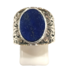 Bague Lapis-lazuli Ovale Argent 925 Ciselé Type Chevalière Taille 58