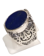 Bague Lapis-lazuli Ovale Argent 925 Ciselé Type Chevalière Taille 58