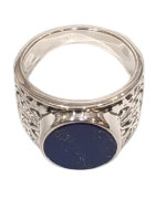 Bague Lapis-lazuli Ovale Argent 925 Ciselé Type Chevalière Taille 58
