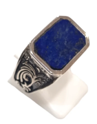 Bague Lapis-lazuli Rectangulaire Argent 925 Ciselé Type Chevalière Taille 62