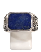 Bague Lapis-lazuli Rectangulaire Argent 925 Ciselé Type Chevalière Taille 62