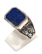 Bague Lapis-lazuli Rectangulaire Argent 925 Ciselé Type Chevalière Taille 62