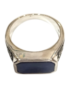 Bague Lapis-lazuli Rectangulaire Argent 925 Ciselé Type Chevalière Taille 62