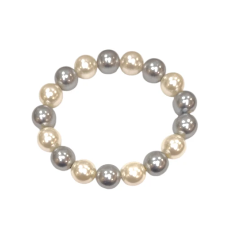 Bracelet Perles de Majorque Grises et Blanches 14mm
