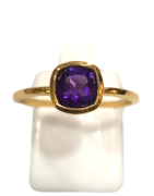 Bague Améthyste Carré Facetté Argent 925 Plaqué Or "Vermeil" Taille 56