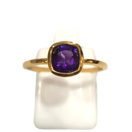 Bague Améthyste Carré Facetté Argent 925 Plaqué Or "Vermeil" Taille 56