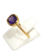 Bague Améthyste Carré Facetté Argent 925 Plaqué Or Taille 56